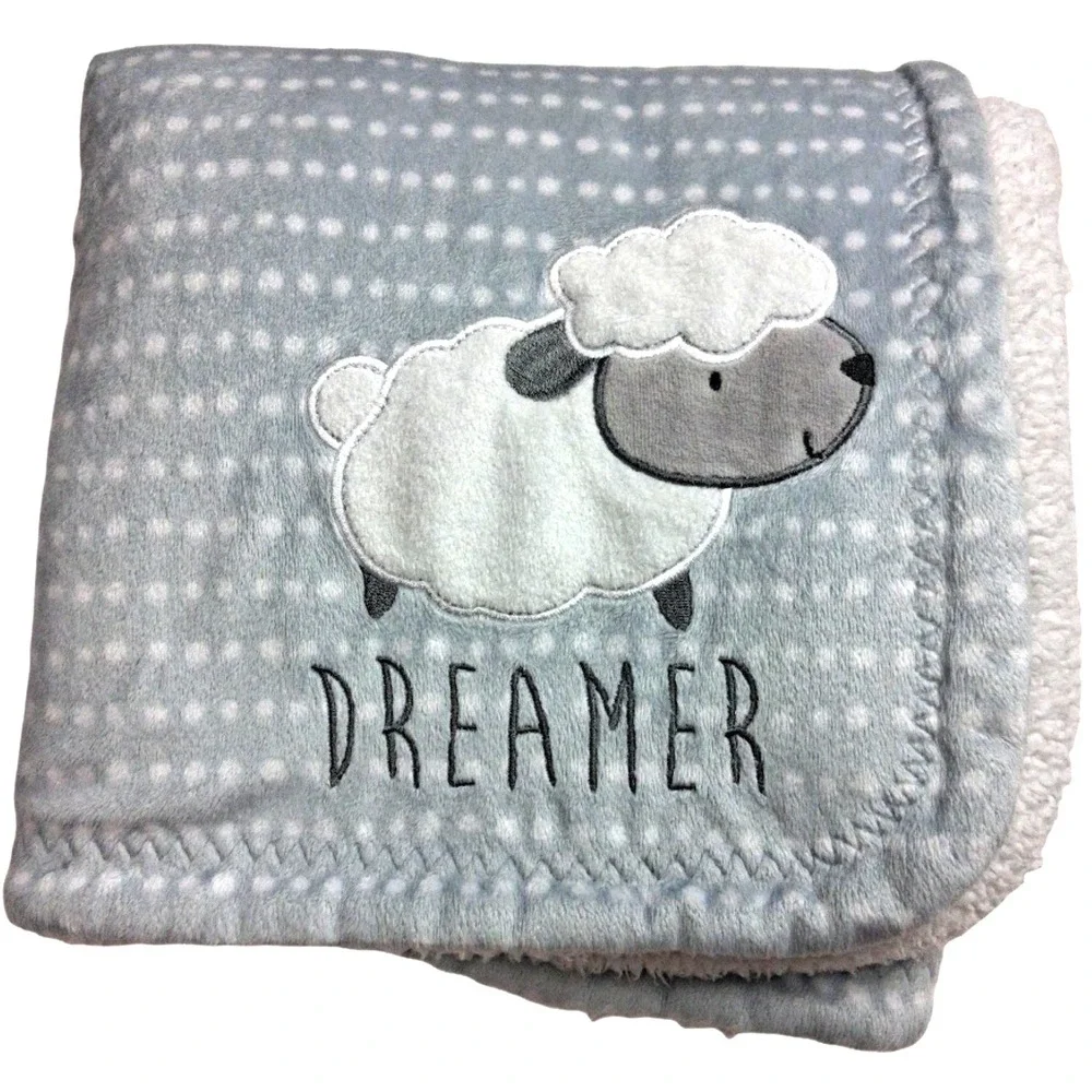 Gerber Gray White Sherpa Sheep Dreamer Baby Blanket Soft Lovey Unisex htf Dots